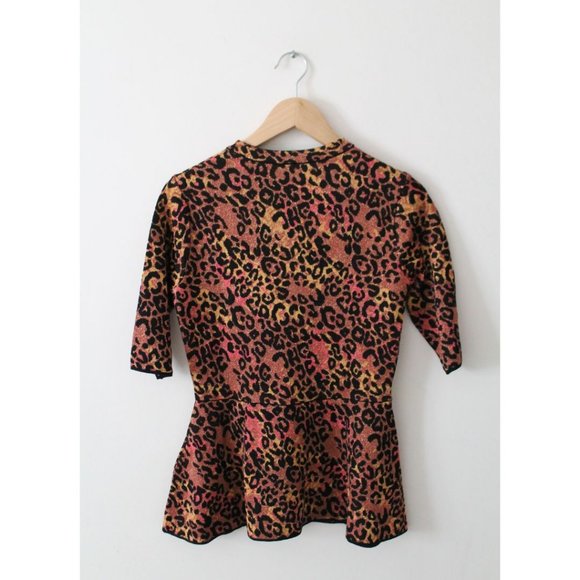 Missoni Metallic Leopard Jacquard Knit Peplum Top Animal Print Size 8 - Picture 4 of 9